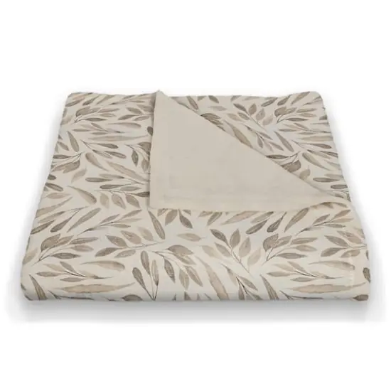 Greige Fall Leaves Fleece Blanket {3}