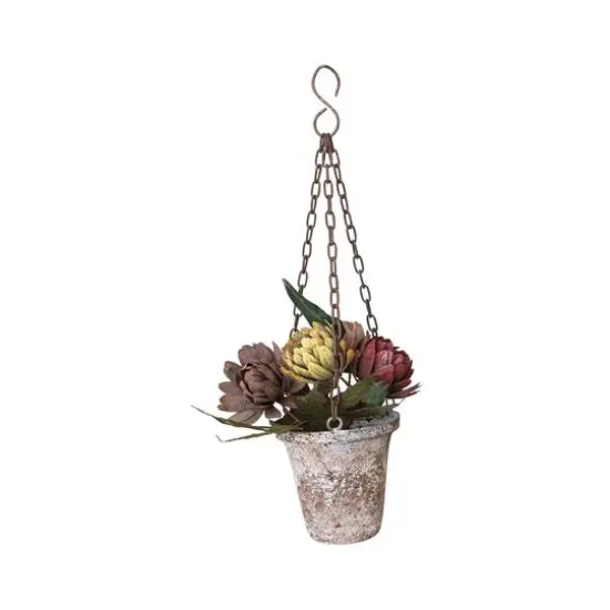 Hello Honey&reg; 11" Multicolor Painted Metal Flowers in Pot Ornament with Distressed Finish {1}