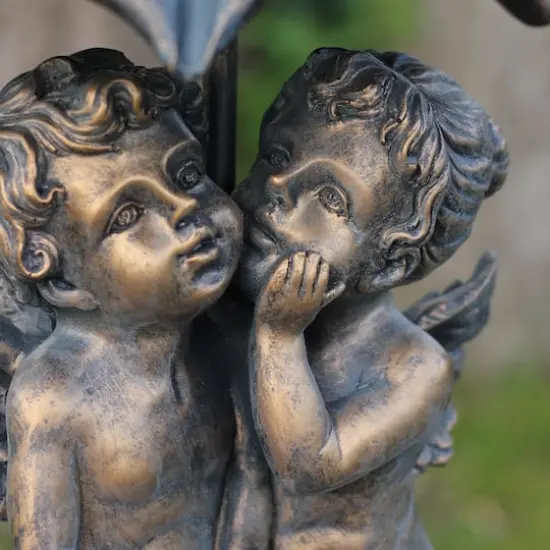 45" Bronze Cherubs Holding an Umbrella Outdoor Water Fountain {3}