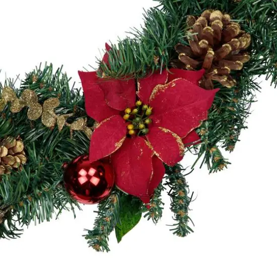 24" Poinsettias & Pinecones Artificial Wreath {6}