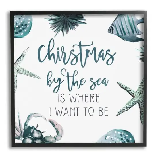Stupell Industries Christmas By The Sea Nautical Black Framed Giclee Art {1}