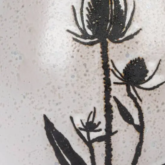 Hello Honey&reg; 50oz. White & Black Reactive Glaze Flower Design Debossed Stoneware Pitcher {3}