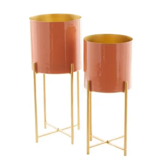 CosmoLiving by Cosmopolitan Set of 2 Orange Iron Contemporary Planter, 24" x 12" x 15" {3}