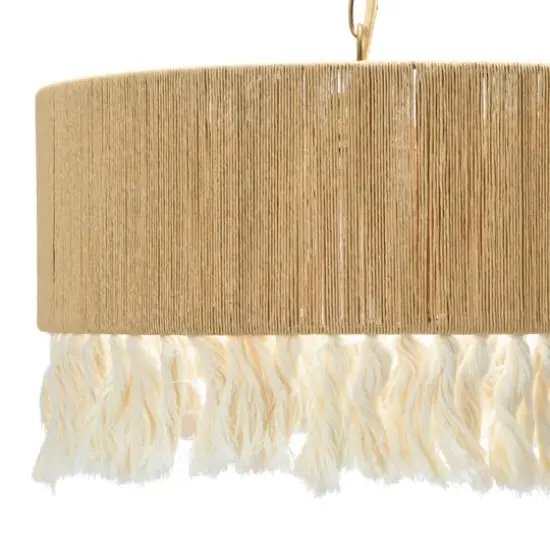 Hello Honey® 16" Brown Coastal Pendant Lamp with Natural Paper Rope Shade, Fringe Detail and Iron Base {9}