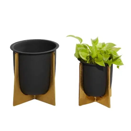 Black & Gold Aluminum Glam Planter Set {1}