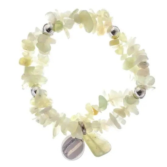 John Bead New Jade Light Green Natural Stone 2-Strand Bracelet with Circle Charm {1}