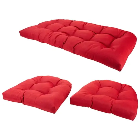 3 Piece Wicker Furniture Cushion Set Red {3}