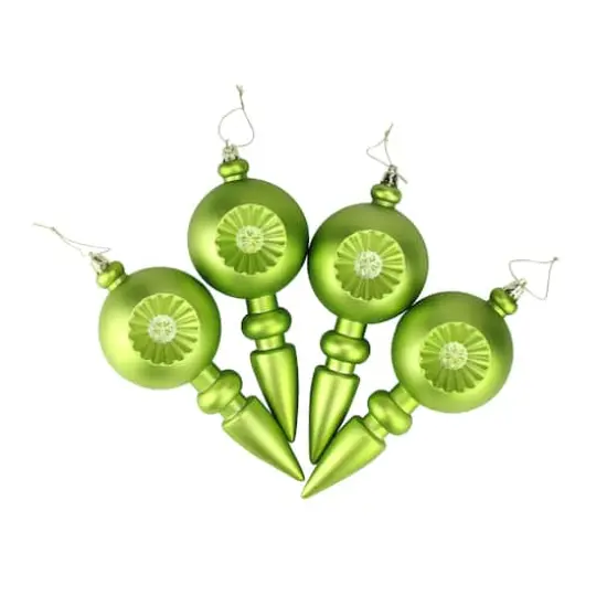 4ct. 7.5" Matte Green Kiwi Retro Reflector Shatterproof Christmas Finial Ornaments {3}