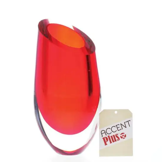 9.5" Red Cut Glass Vase {3}