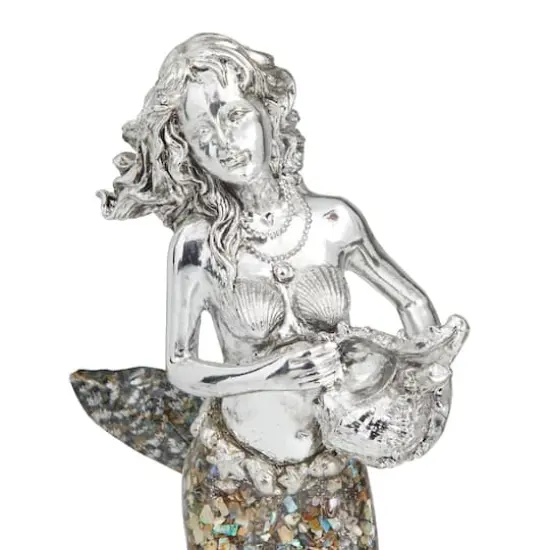 Set of 2 Silver Polystone Coastal Sculptures, 11" x 4" x 6" {5}