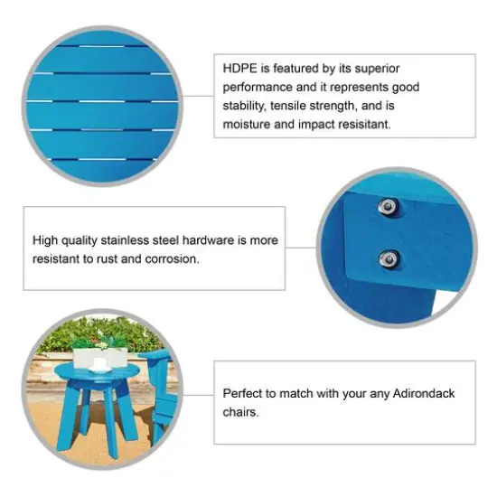 Glitzhome&reg; 20" Outdoor Patio Round Side Table Pacific Blue {7}