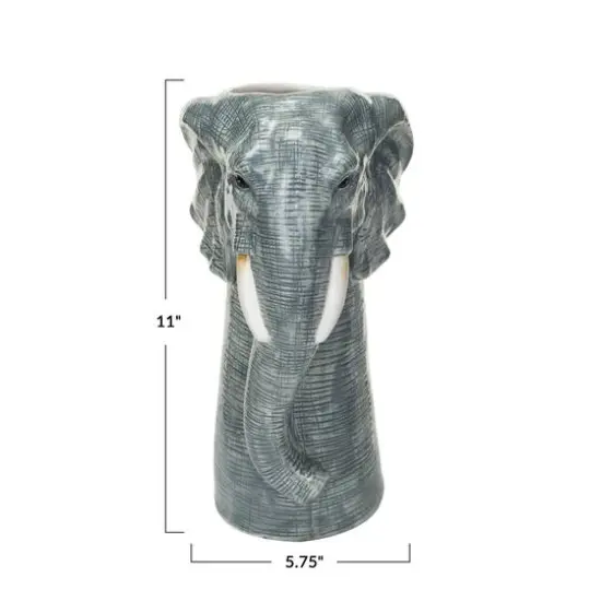 Hello Honey® 11" Gray & White Hand-Painted Decorative Stoneware Elephant Vase {7}