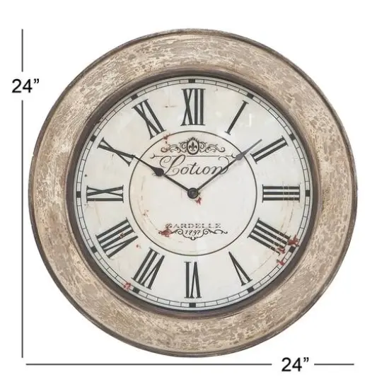 Cream Vintage Wood Wall Clock, 24" x 24" {8}