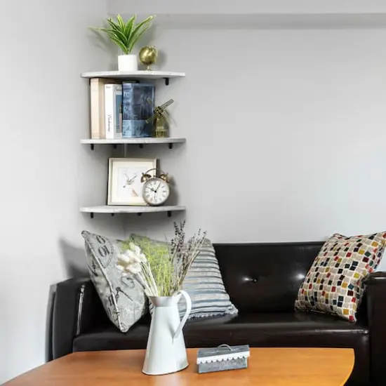 Floating Corner Shelves Set White {7}
