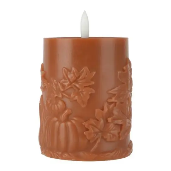 4" Orange Pumpkin & Leaf Wax LED Pillar Candle by Ashland&reg; {1}