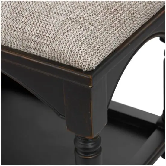 59" Black & Beige Fabric Arched Storage Bench with Traditional Turned Legs {6}