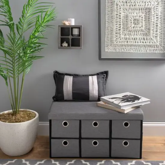 Simplify Gray 6 Drawer Collapsible Double Storage Ottoman {5}