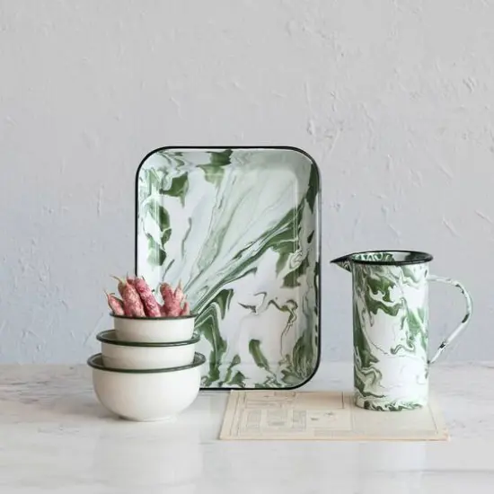 Hello Honey® 7.75" Green & White Marbled Enameled Pitcher {3}