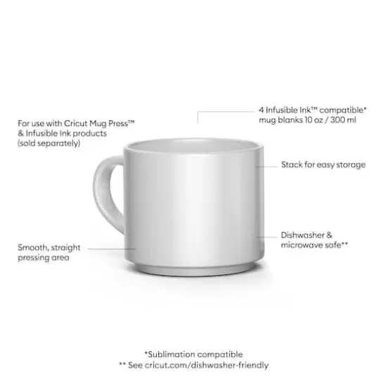 Cricut&reg; 10oz. White Stackable Ceramic Mug Blanks, 4ct. {5}