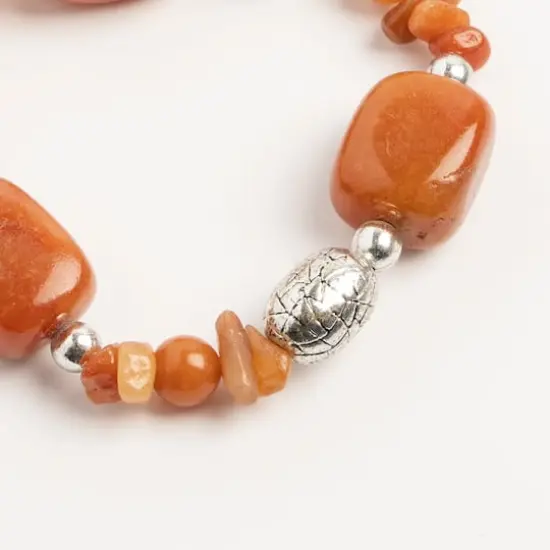 John Bead Peach Aventurine & Silver Filigree Bead Stretch Bracelet {3}