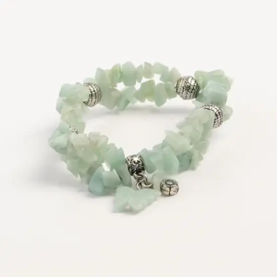 John Bead New Jade Green Amazonite Natural Stone 2-Strand Bracelet with Butterfly Charm {4}