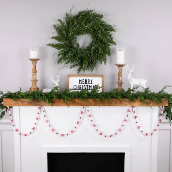 9ft. Shatterproof Red & White Peppermint Beaded Garland {4}