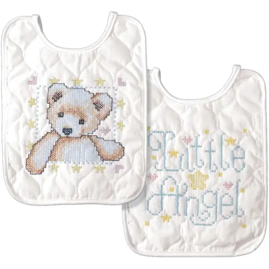 Tobin Bear & Angel Stamped Cross Stitch Bib Pair Kit {1}