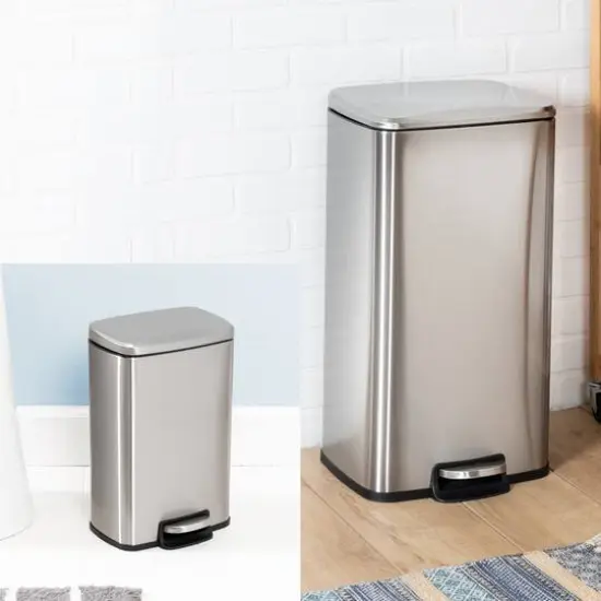 Honey Can Do Stainless Steel Step Trash Cans with Lid Set {3}
