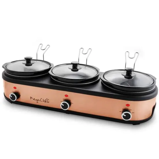 MegaChef Triple 2.5qt. Brushed Copper Slow Cooker and Buffet Server {7}