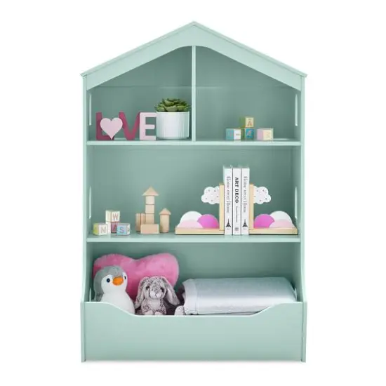 Delta Children Mint Playhouse Bookcase with Toy Storage {4}