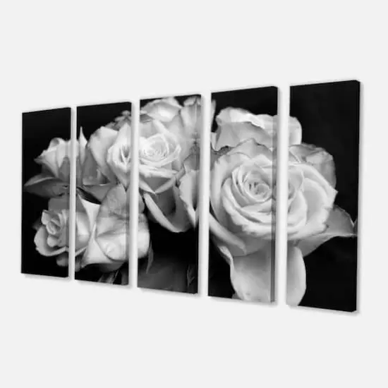 Designart - Bunch of Roses Black and White - Floral Art Canvas Print {4}
