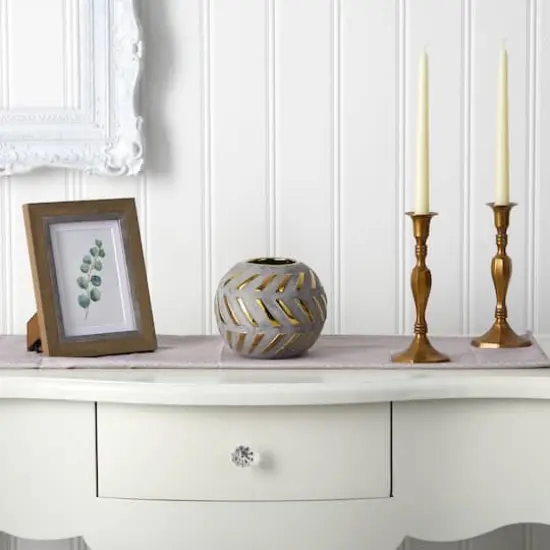 5.5" Regal Round Stone Vase with Gold Accents {4}