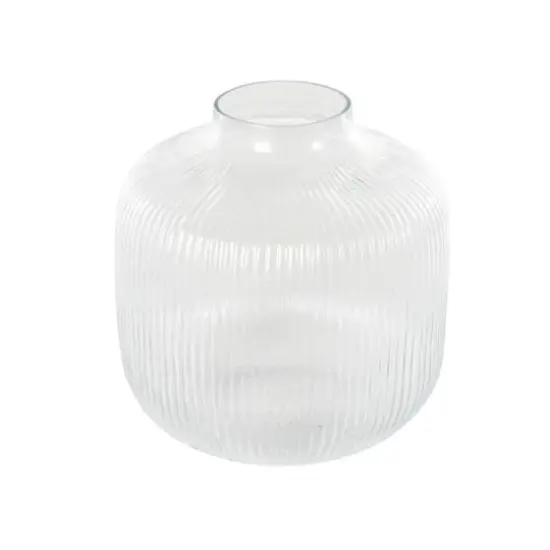 11" Clear Glass Short Round Ribbed Fluted Decorative Vase {8}