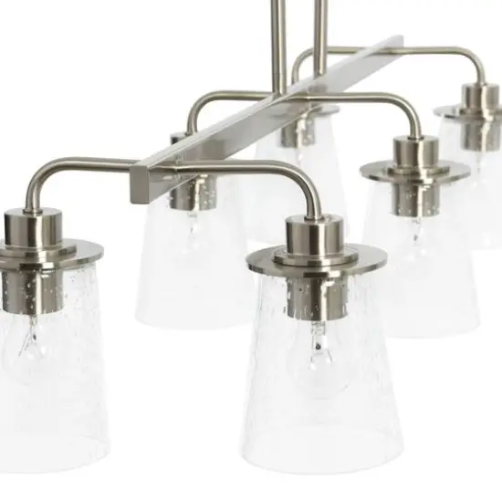 Hello Honey&reg; Robert Stevenson Lighting Jameson Metal & Seedy Glass 6-Light Linear Chandelier Brushed Nickel {8}