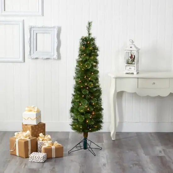 5ft. Pre-Lit Green Artificial Christmas Tree, Clear LED Lights {7}