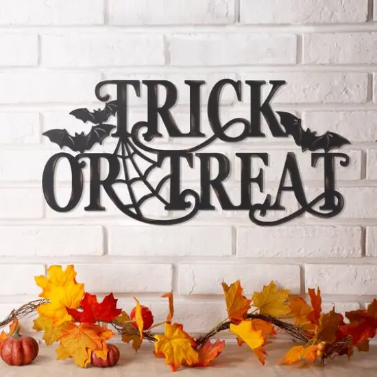 Glitzhome&reg; 24" Metal Halloween TRICK OR TREAT Wall Sign {3}