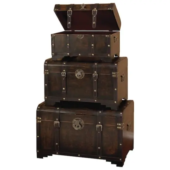 Set of 3" Brown Wood Traditional Trunk, 28", 24", 20" {1}