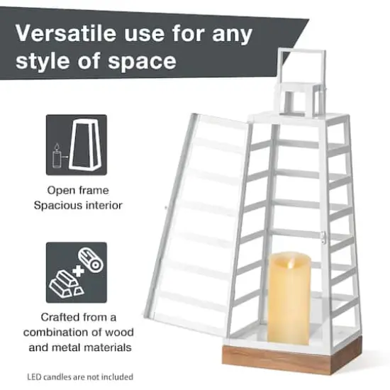 Glitzhome® White Modern Trapezoid Metal & Wood Lanterns Set {5}