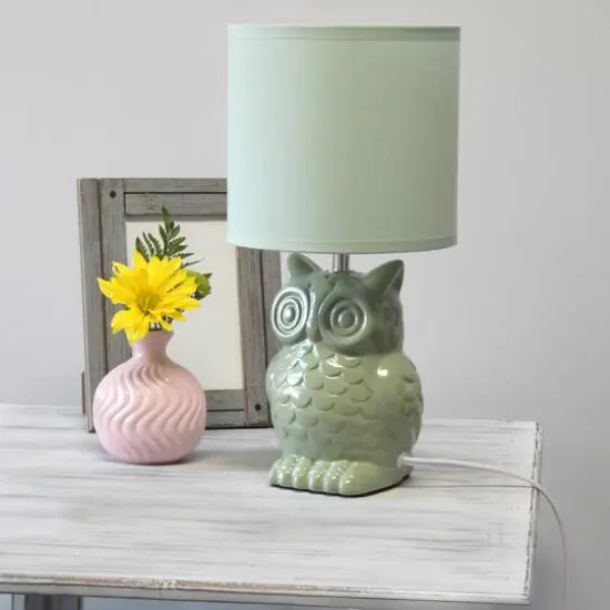 Simple Designs 13" Ceramic Owl Table Lamp Sage Green {6}