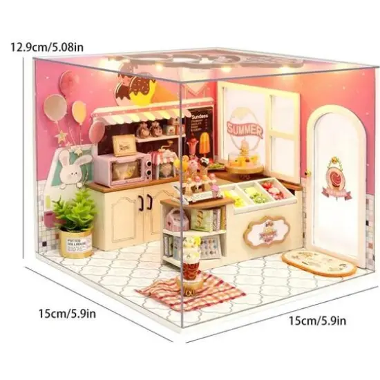 Wizardi Miniature Roombox Ice Cream Shop Dollhouse Kit {3}