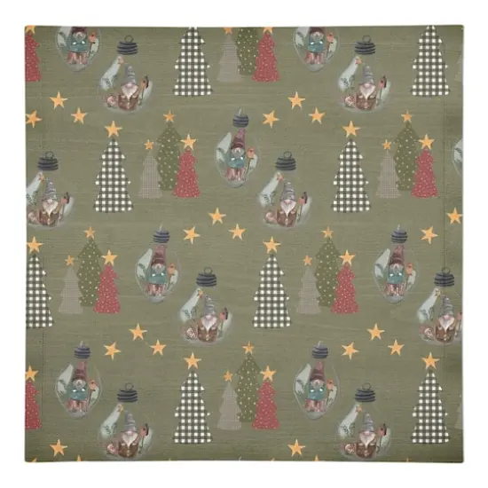 Green Tree & Globe Pattern Cotton Twill Napkin {1}