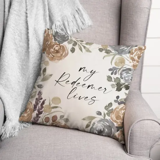 Redeemer Lives Neutral Pillow 2 18" x 18" Throw Pillow {4}