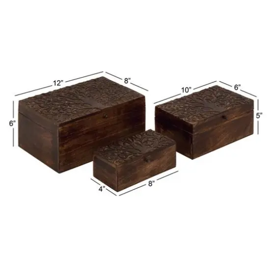 Natural Rectangular Brown Wooden Tree Decorative Box Set {8}