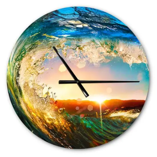 Designart 'Colored Ocean Waves Falling Down Modern Wall Clock {1}