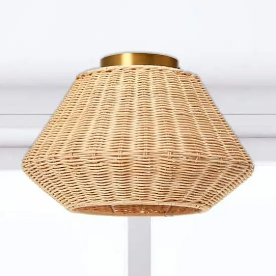 Hello Honey&reg; 13.8" Coastal Ceiling Lamp with Rattan Shade and Iron Base {3}