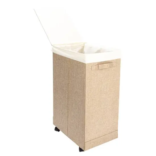 Household Essentials Narrow Collapsible Laundry Hamper with Liner & Lid Latte {8}