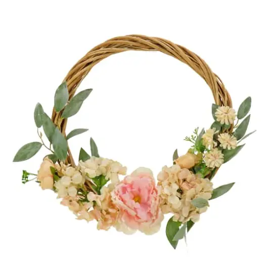 19" Wild Rose & Peony Flowers Hoop Wreath {1}