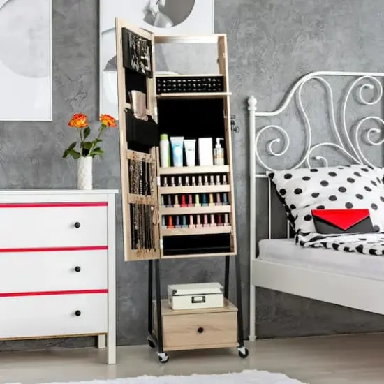 NEX&trade; 5ft. Yellow Jewelry Armoire on Casters with Chest Drawer {7}