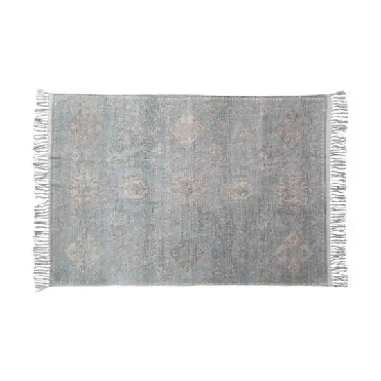 Hello Honey&reg; 4ft. x 6ft. Blue & Cream Cotton Chenille Distressed Print Rug with Fringe {3}