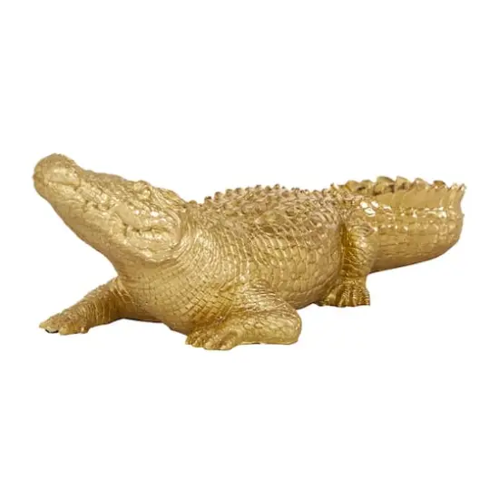 16" Gold Traditional Crocodile Sculpture {3}